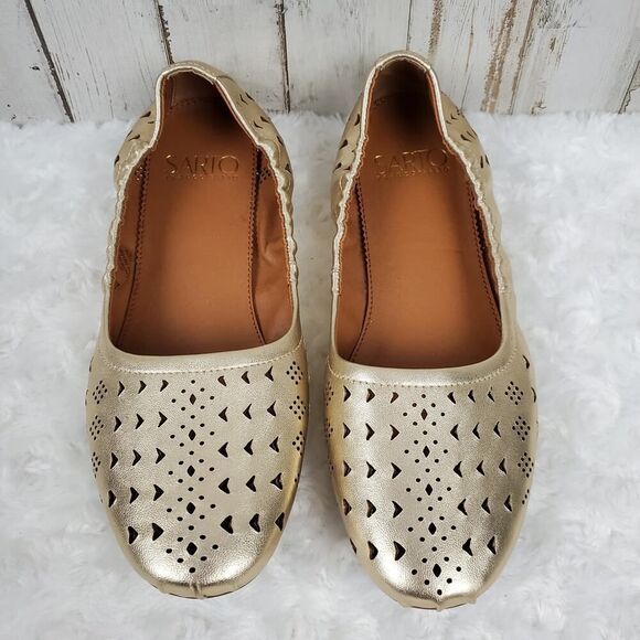 Franco Sarto Brewer Leather Ballet Flats Metallic Gold Size 6 - Picture 4 of 10